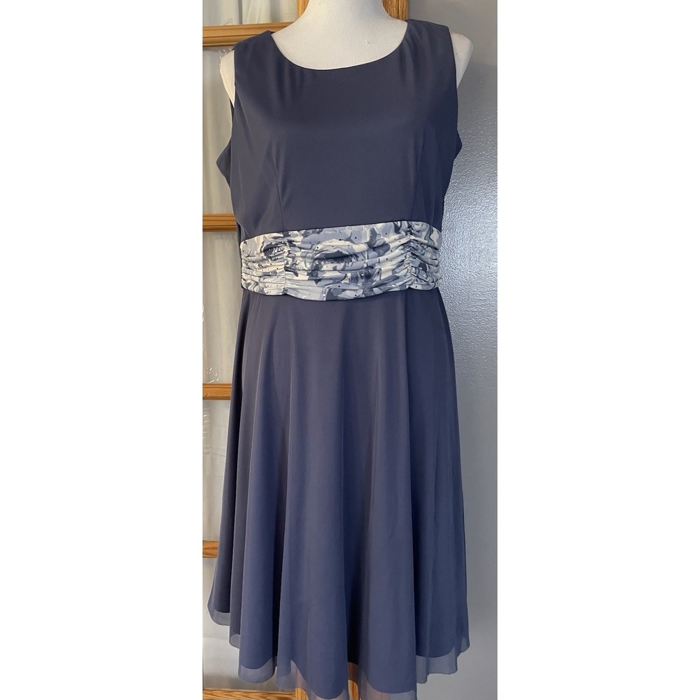 Draper James A Line Dress Sz 12P Blue Gray Ruched Mesh Sequins Party Career City